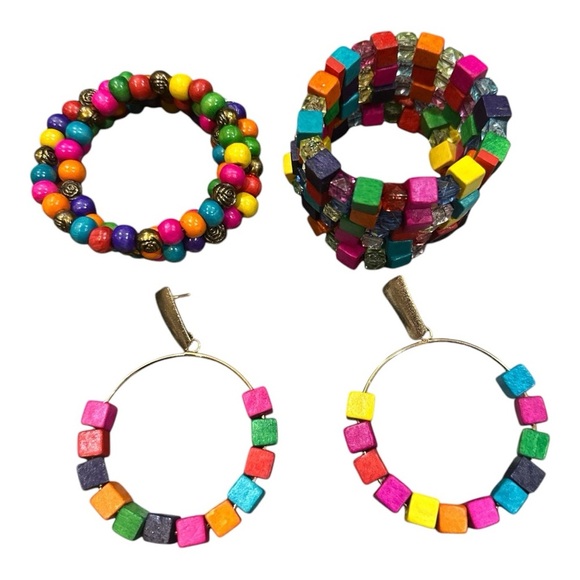 Boho Rainbow 4-Piece Jewelry Set - Bracelets & Earrings - Picture 2 of 4